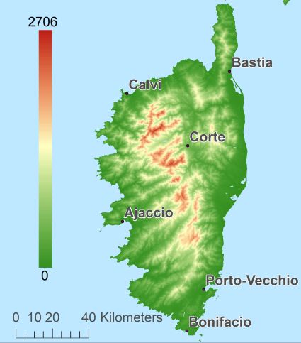 Corse Modèle numérique de terrain - MNT