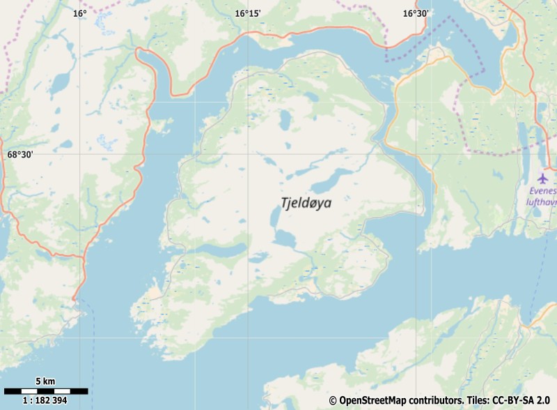 Tjeldøya Karte