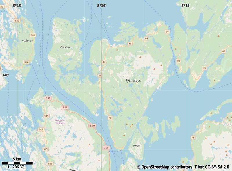Tysnesøya Kartta